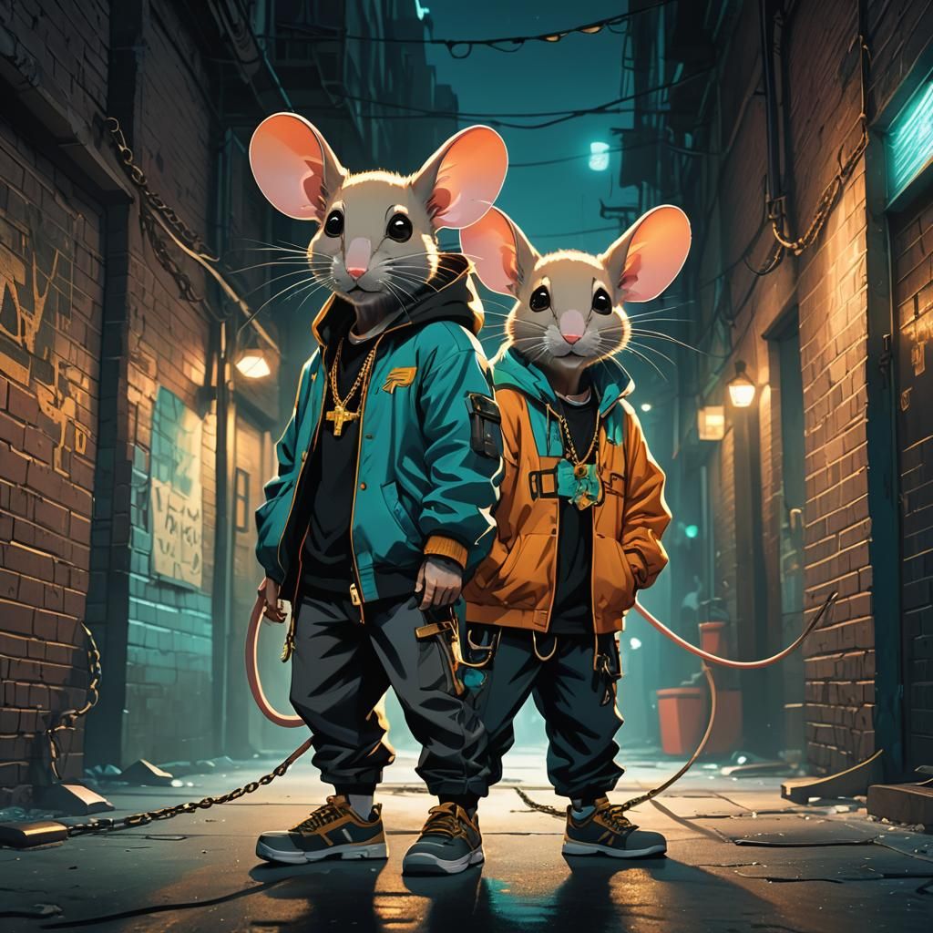 Mouse Rapper and Eminem in a Neon Alleyway