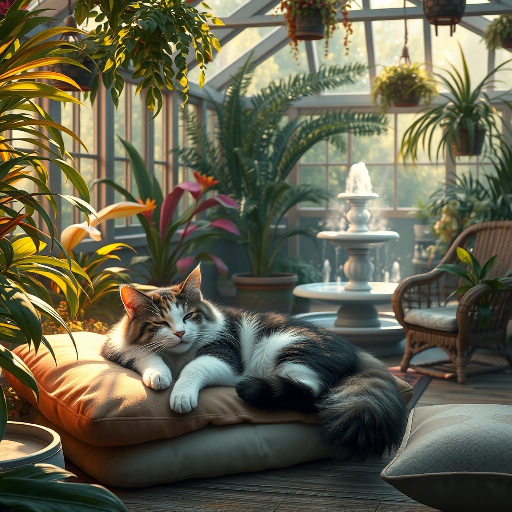 Whimsical Greenhouse Sanctuary in Dreamy Watercolor Style