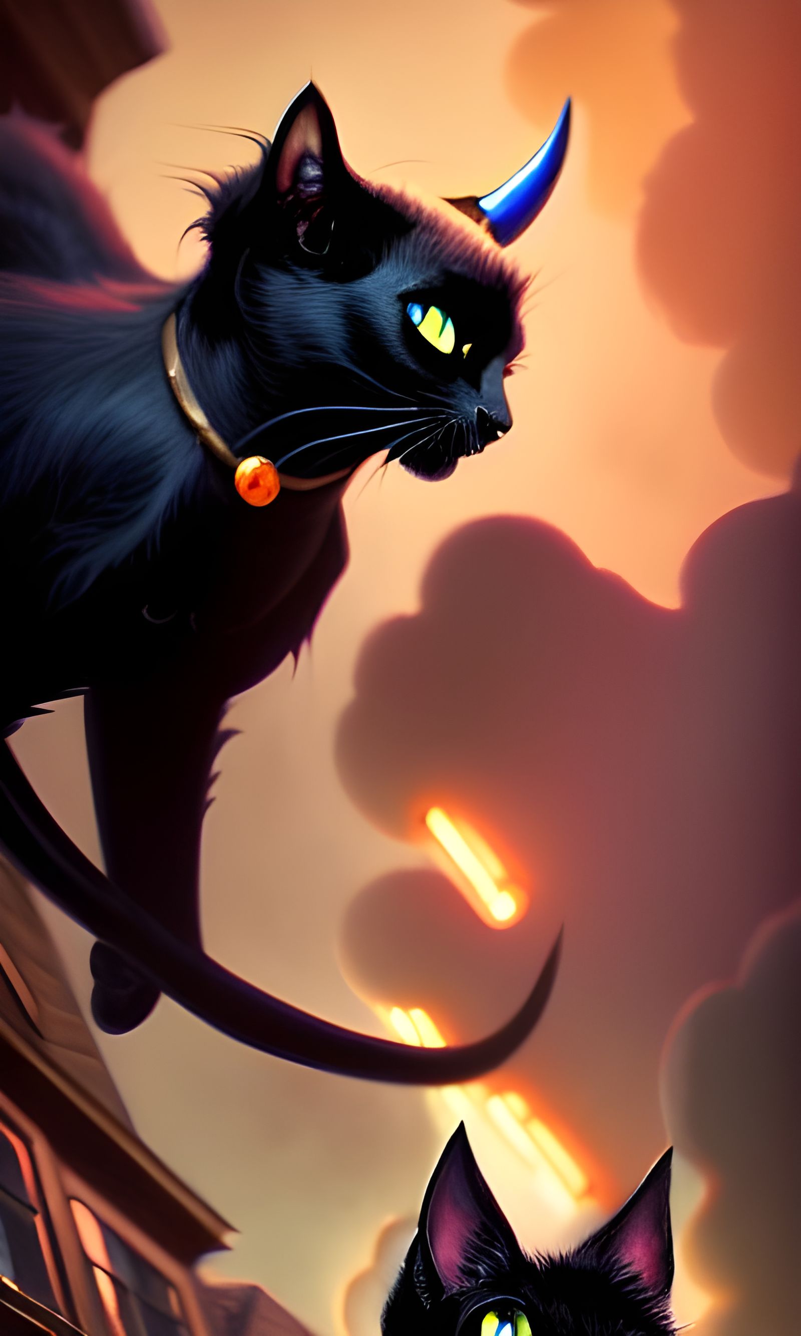Evil Black Cat with Horns: Hyperdetailed Photorealistic Art