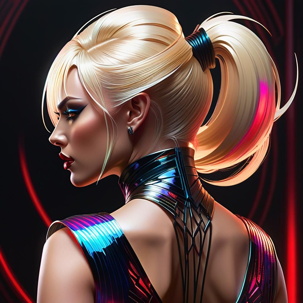 Evil Blonde Demoness in Diabolic Futurism Style