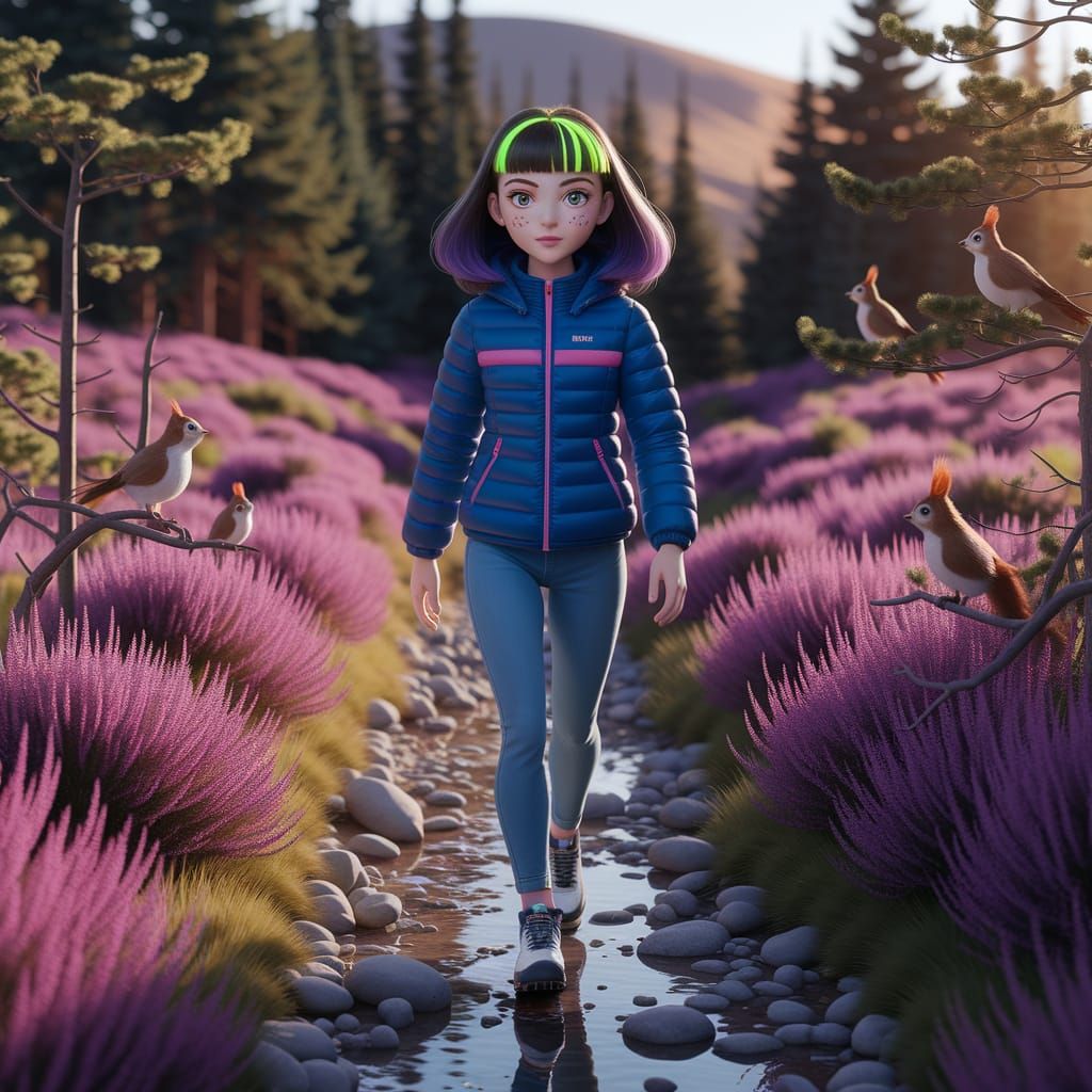 Confident Woman Embarks on Anime-Inspired Hike through Vibra...