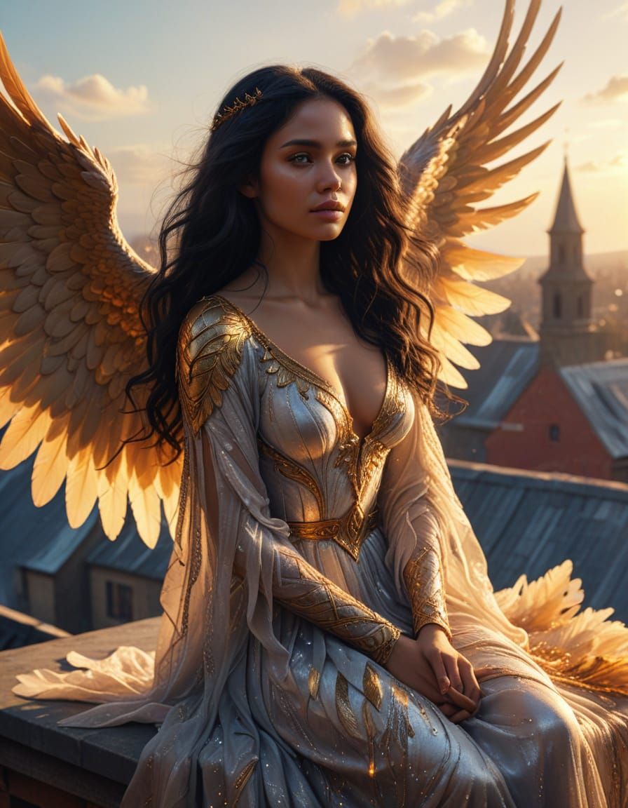 Ethereal Dominican Woman with Wings in Digital Art