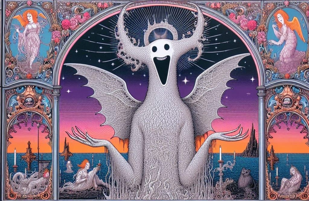 Ethereal Ivory Figure in Necromantic Sunset