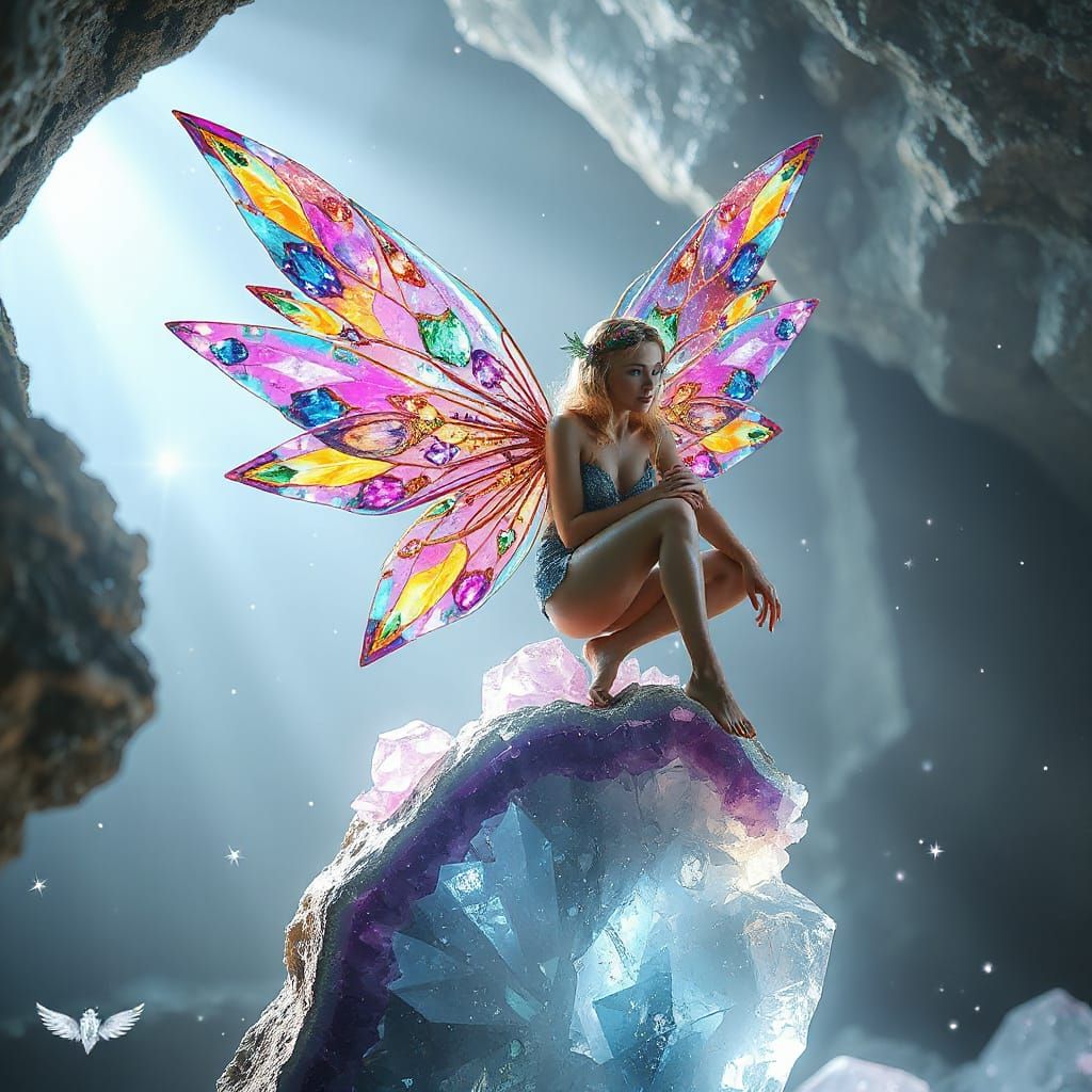 Crystal Fairy with Quartz Wings in Crystal Cave