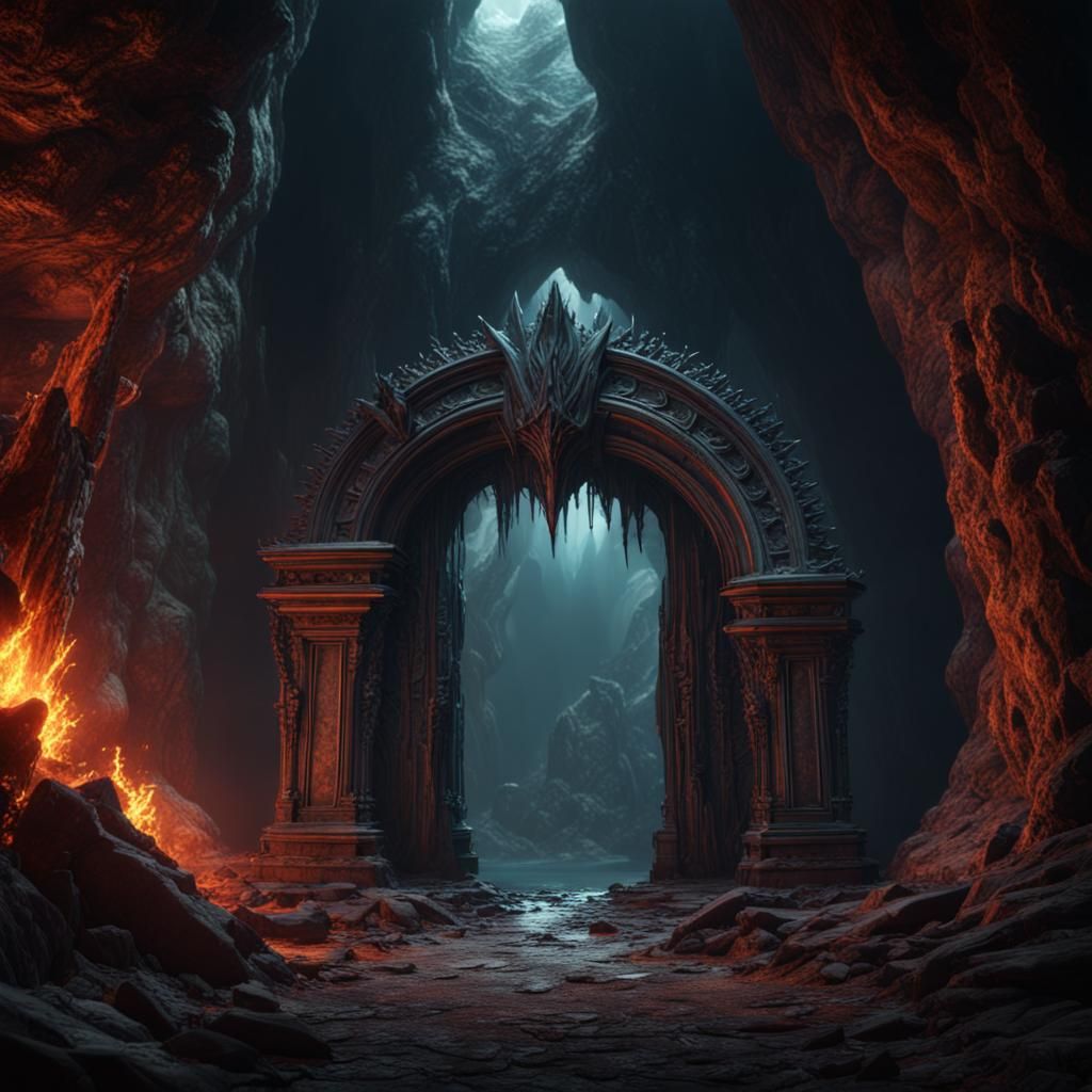 Dark Evil Portal in a Fantastical Cave