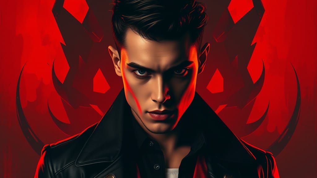 Mysterious Dark Figure in Red and Black Leather