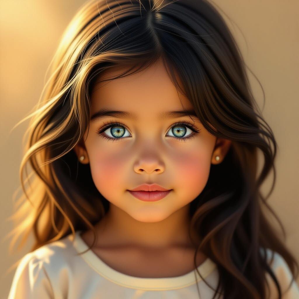 Hyperrealistic Portrait of a Young Girl with Blue Eyes