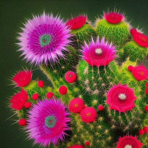 Moonlit Cactus Flower: Impressionist Ink Painting