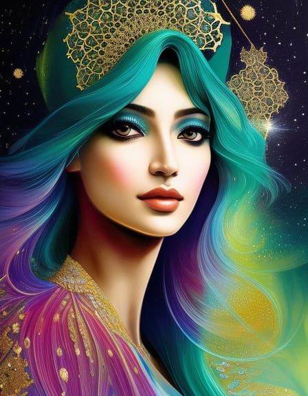 Radiant Portrait of Caribbean Woman with Constellations