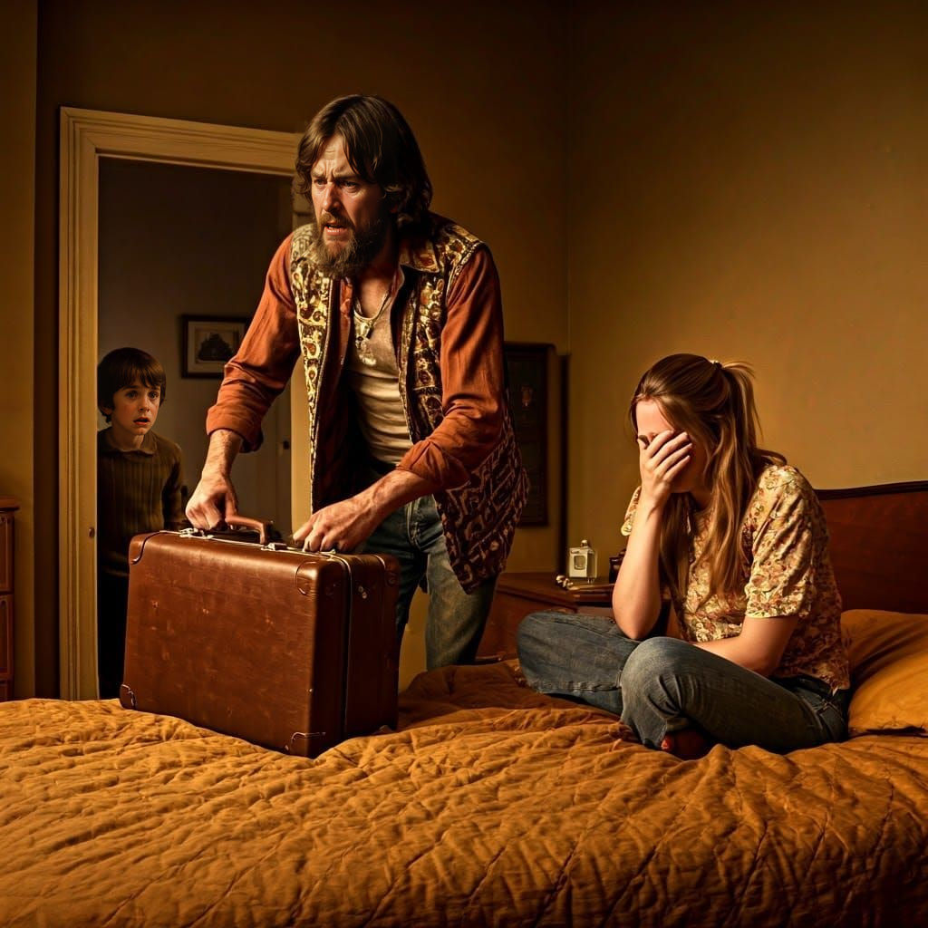 Tense Family Argument in Retro Bedroom