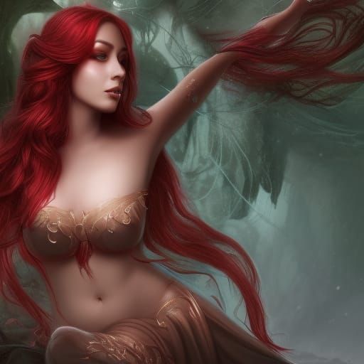 Red Haired Beauty with Magic, Detailed Digital Art