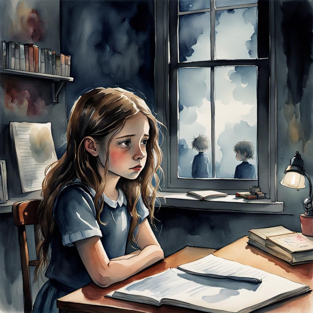 Creepy Watercolor Classroom Daydream: Sinister Student Visio...