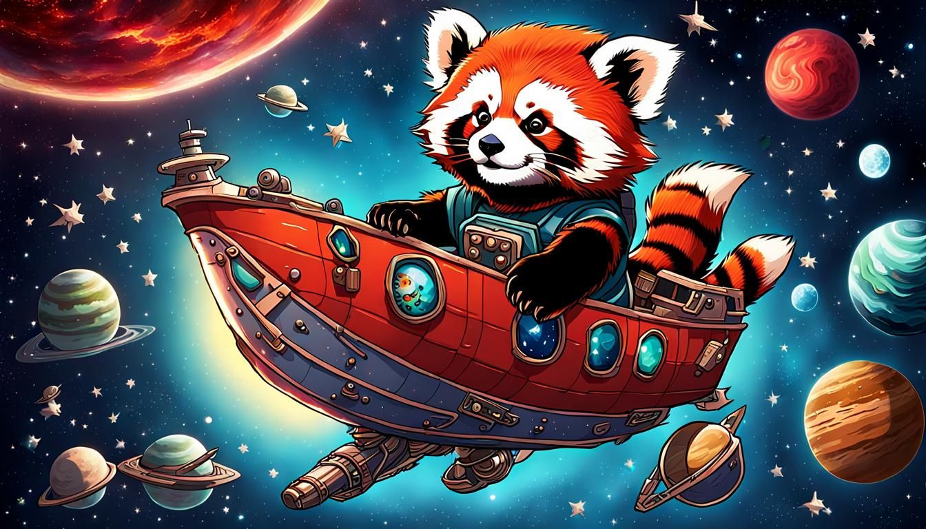Red Panda Sky Ship with Space Tattoos