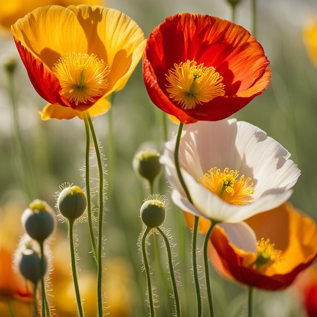 Backlit Macro Photograph of Iceland Poppies
