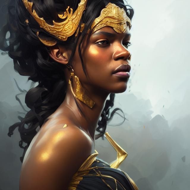 Black Gold Princess Portrait in Hyperdetailed Style