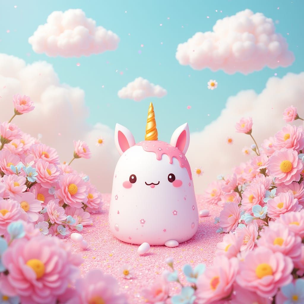 Pastel Kawaii Scene with Cheerful Character
