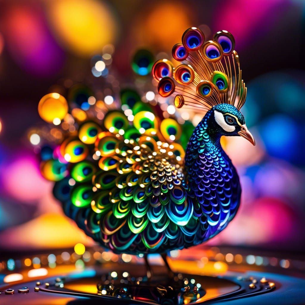 Hyperrealistic Glass-Blown Peacock in Splash Art Style