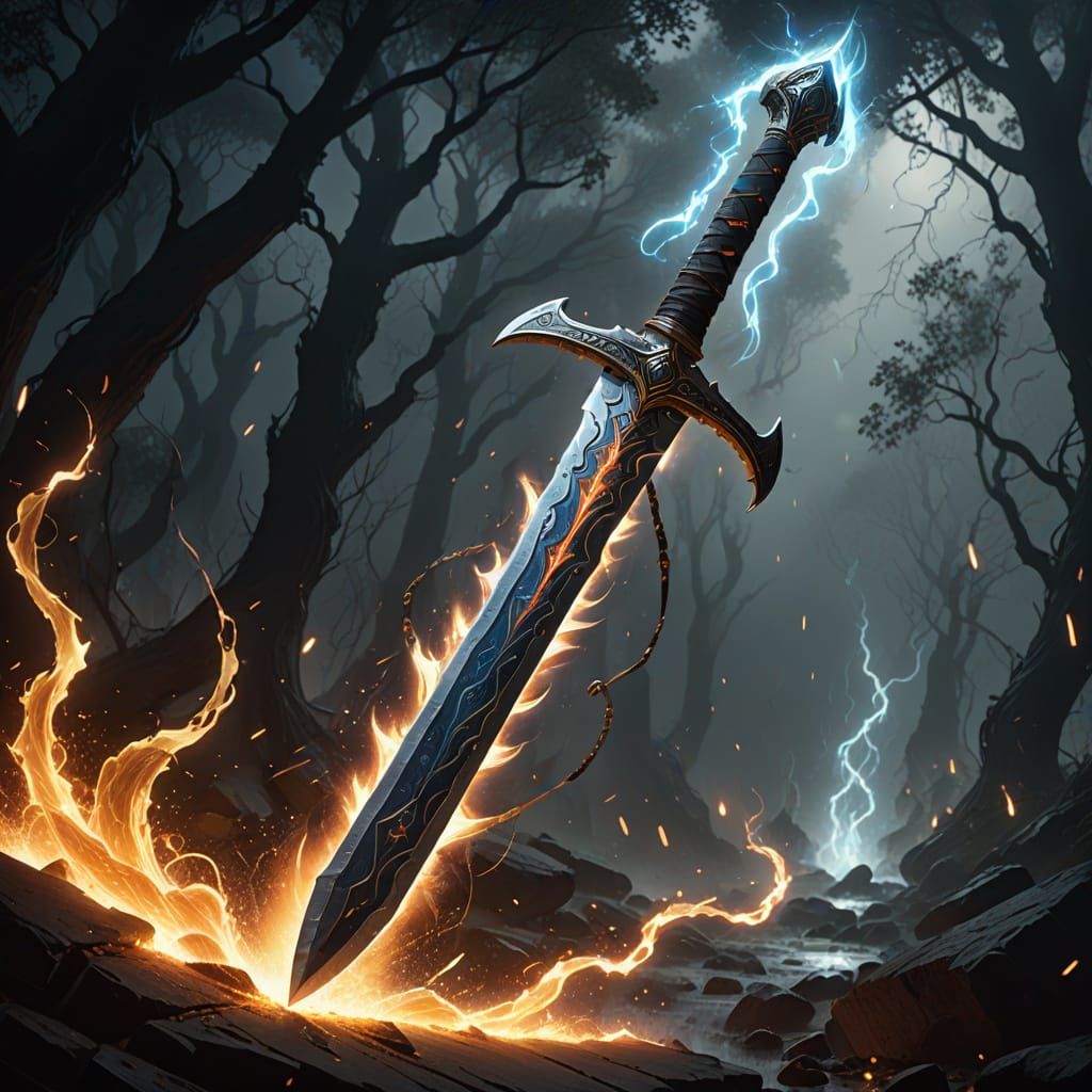 Ethereal Elemental Sword Suspended in Awe-Inspiring Aura