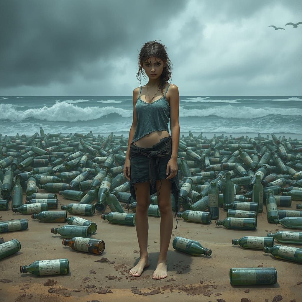 Bottles on the Beach: Evocative Digital Art