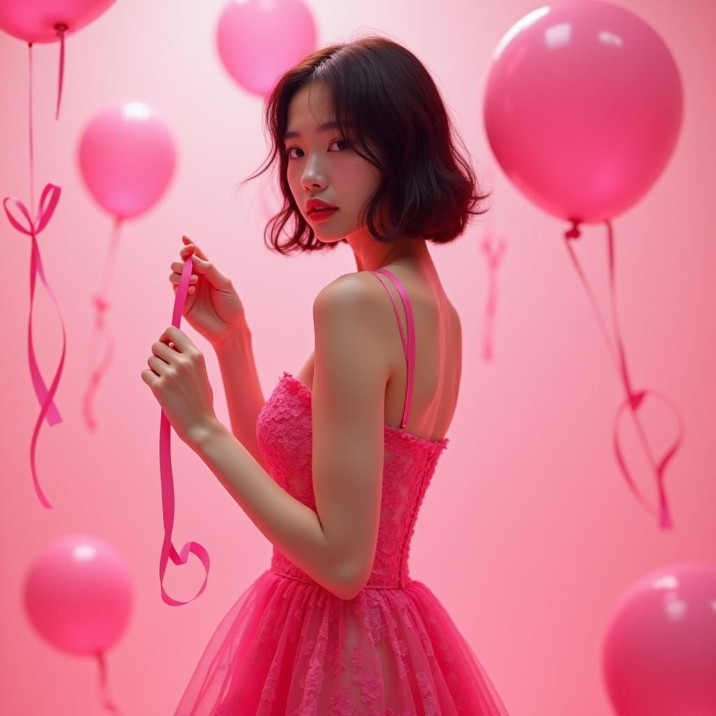 Pink Gown Model with Ribbon, Inspired by Ash Thorp