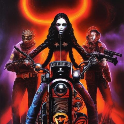 Psychedelic Biker Girl in Dark Academia Style