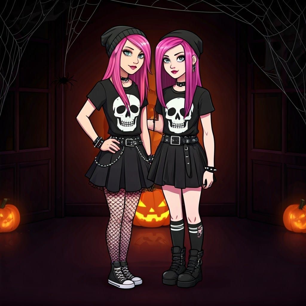 Gothic Teens at Halloween Party in Burtonesque Style