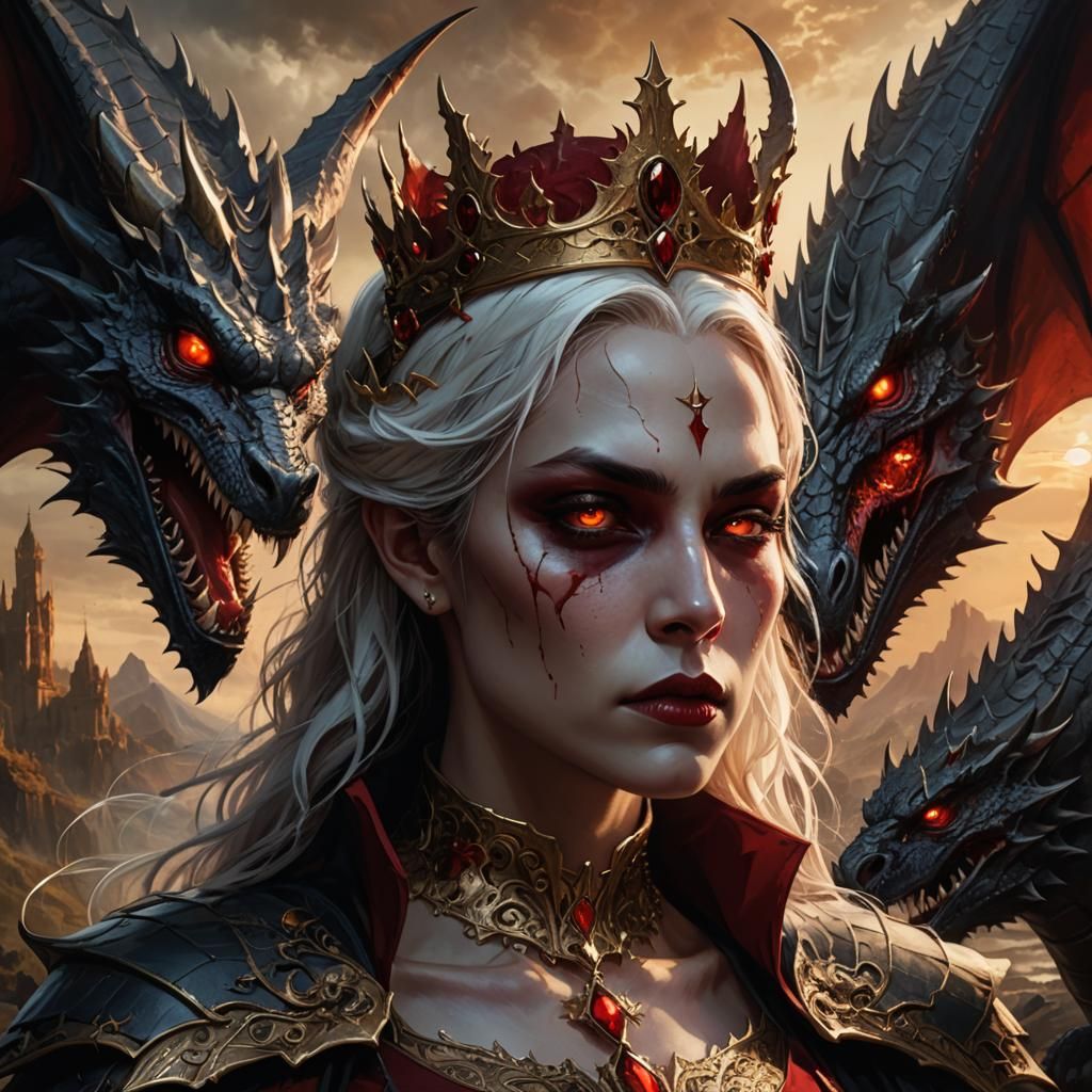 Vampire Queen Portrait with Dragon, Dark Fantasy Art