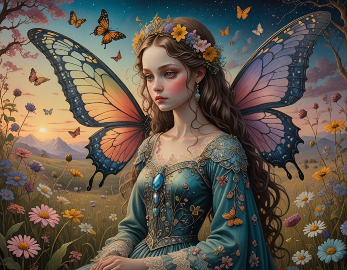 Ethereal Butterfly Queen in Vibrant Wildflower Field
