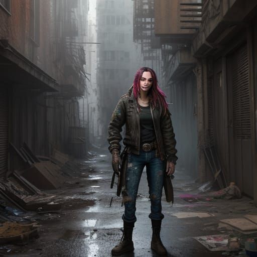 Grimy Alleyway Woman in Dramatic Lighting