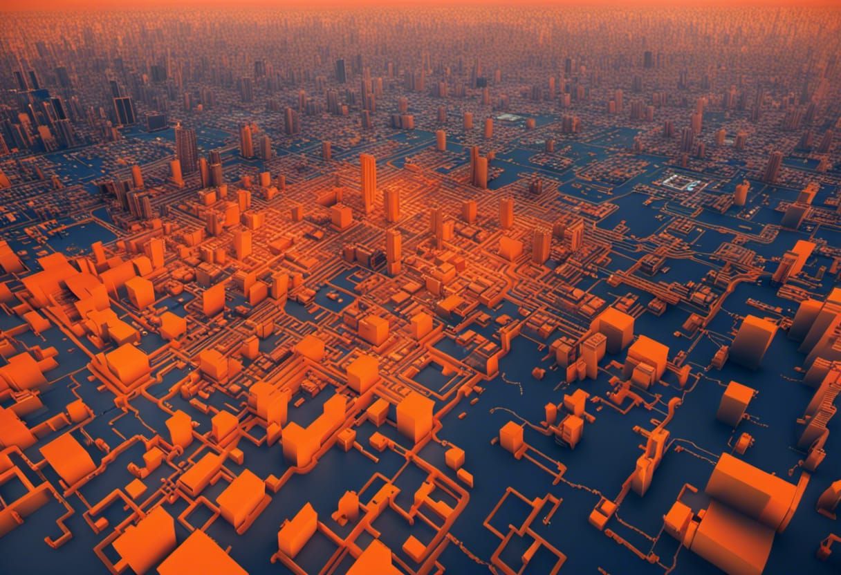 Huge plots of orange lands, with buildings, 3d view, squared...