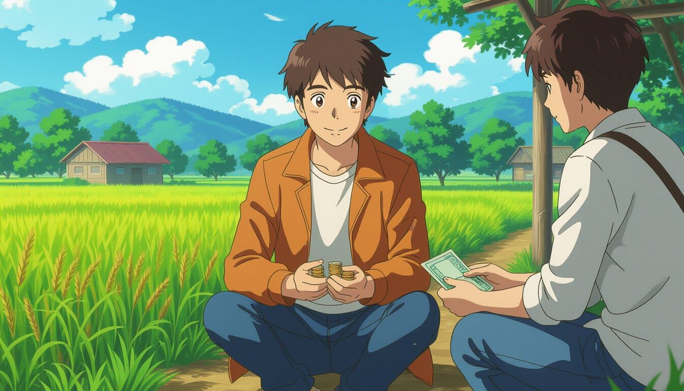 Young Indian Man Receives First Payment, Anime Style