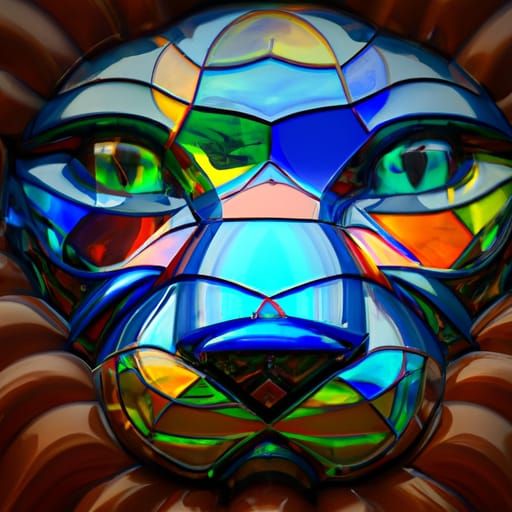 Colorful Stained Glass Lion Face in 3D