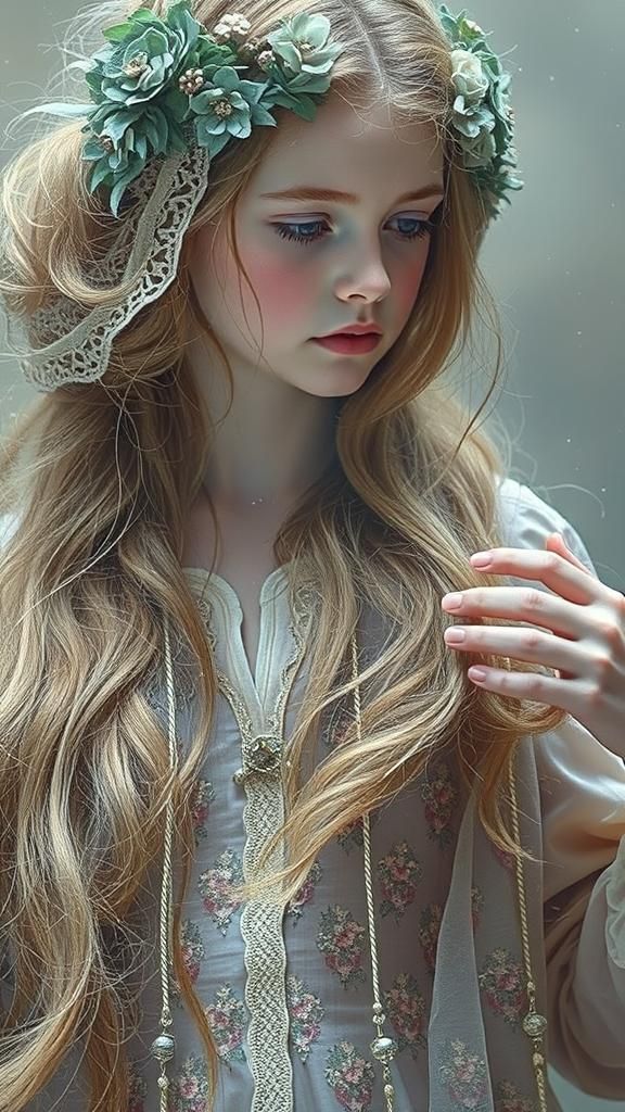 Sorrowful Princess Portrait with Golden Light