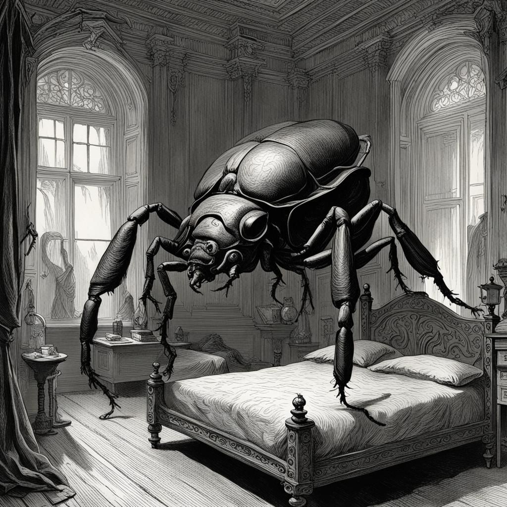 Giant Grotesque Beetle in Victorian Horror Style