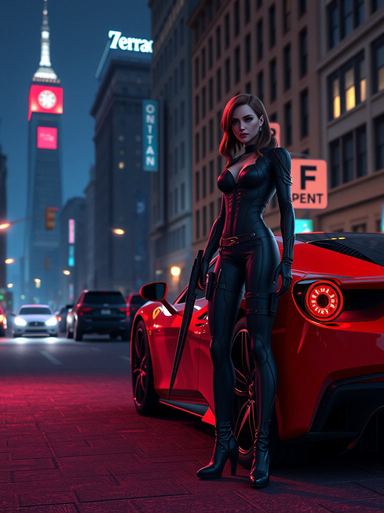 Black Widow in Gotham: Anime-Inspired 3D Art