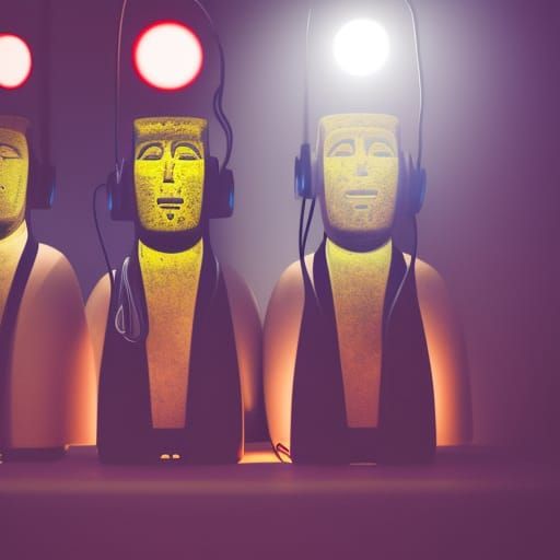 Moai Neon Lamps with Headphones: Professional Photo