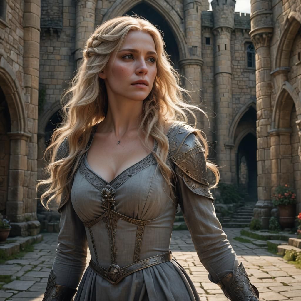 Beautiful Blonde Woman in Castle, Dark Fantasy Art