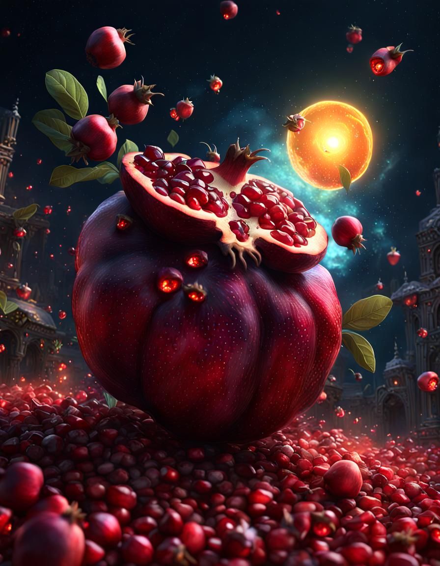Fireflies Over Pomegranate: Detailed Matte Painting