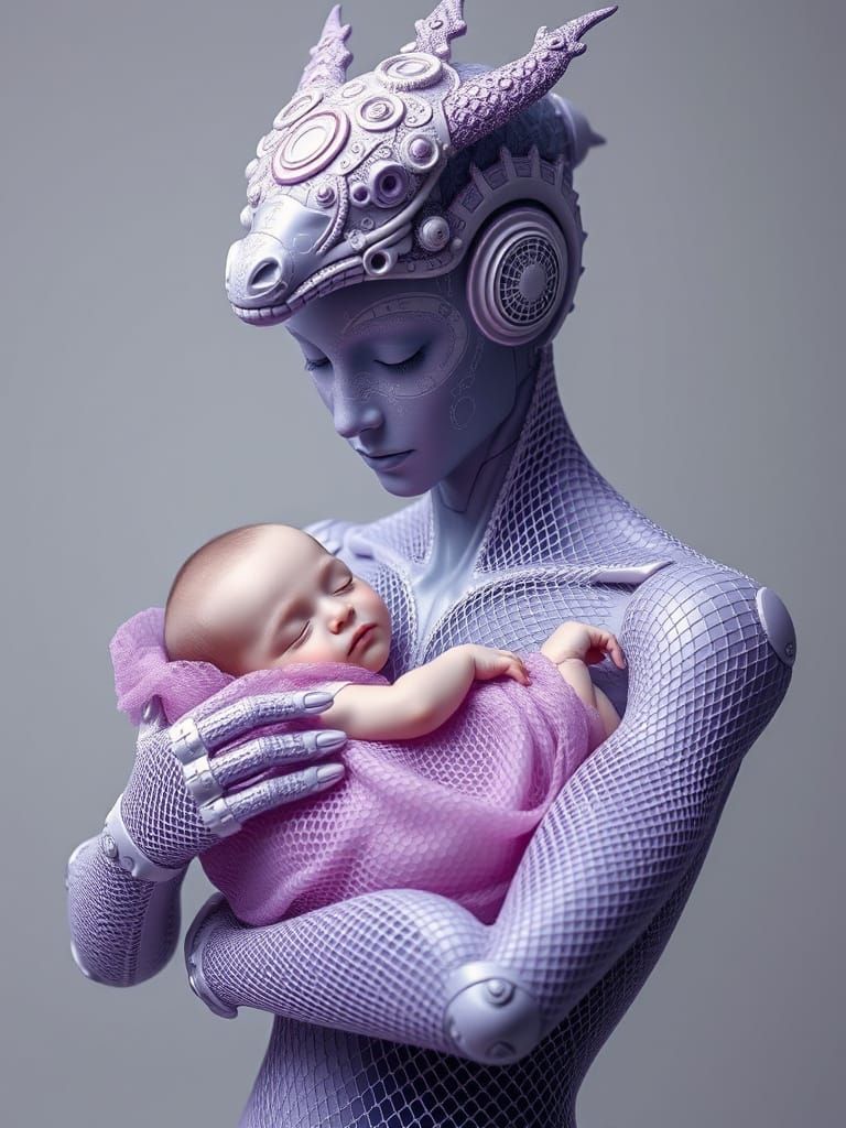 Humanoid Guardian in Lavender Mesh Headdress
