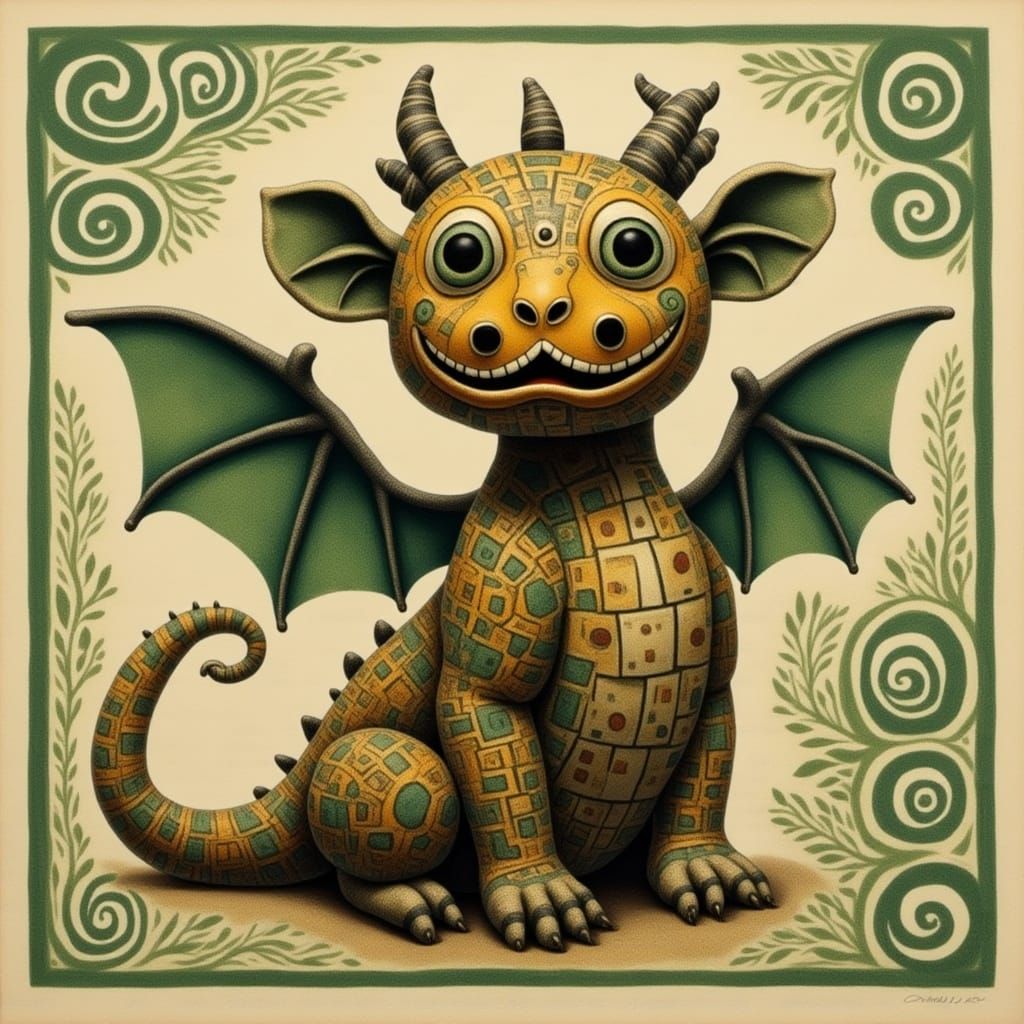 Cuddly Dragon Doll in Celtic Setting
