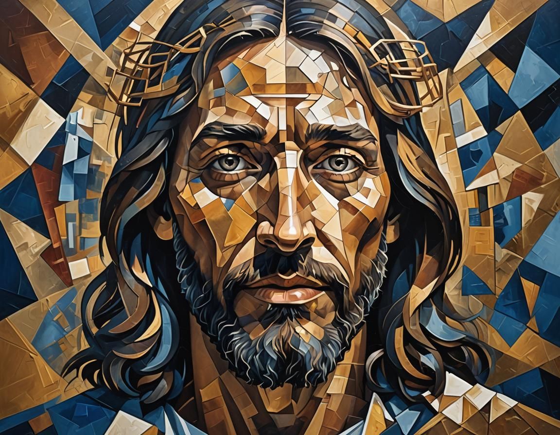 Cubist Portrait of Jesus Christ in Geometric Planes