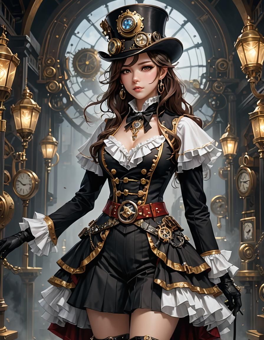 Steampunk Ringmaster in Ruffled Dress, 3D Anime Art