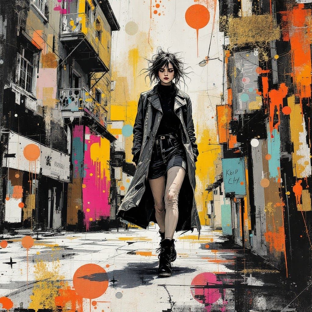 Neo-Expressionist Figure in City Street