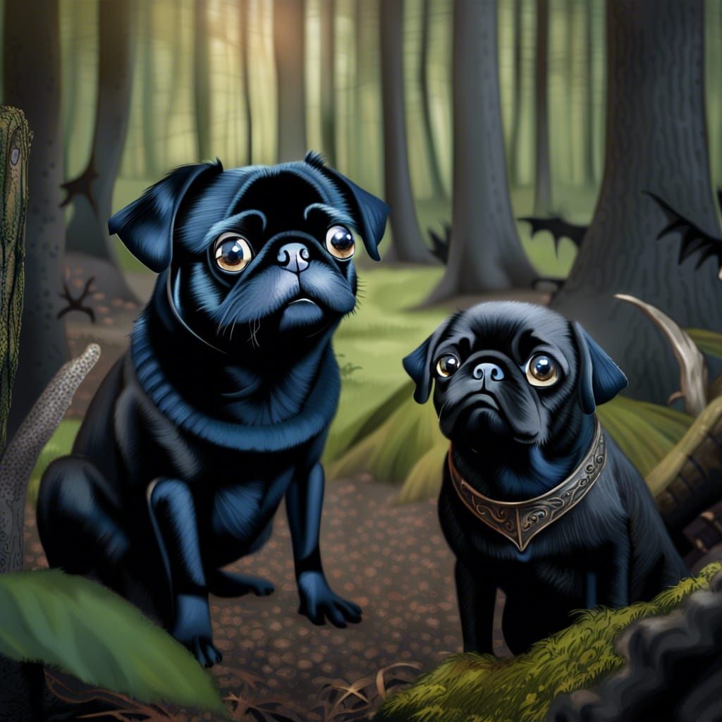 Pug and Toothless Meet in the Woods