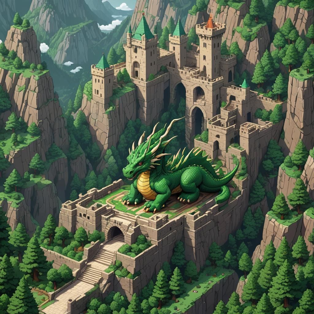 Green Dragon Maze Entrance in Pixel Art Style