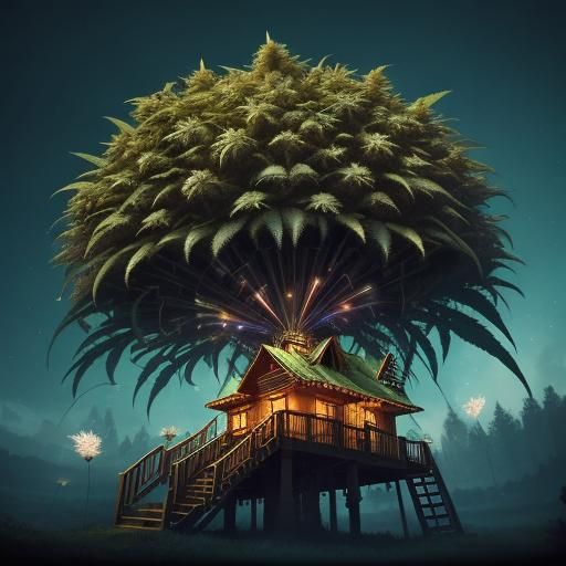 Marijuana-Themed Treehouse with DJ Sound System and Firework...