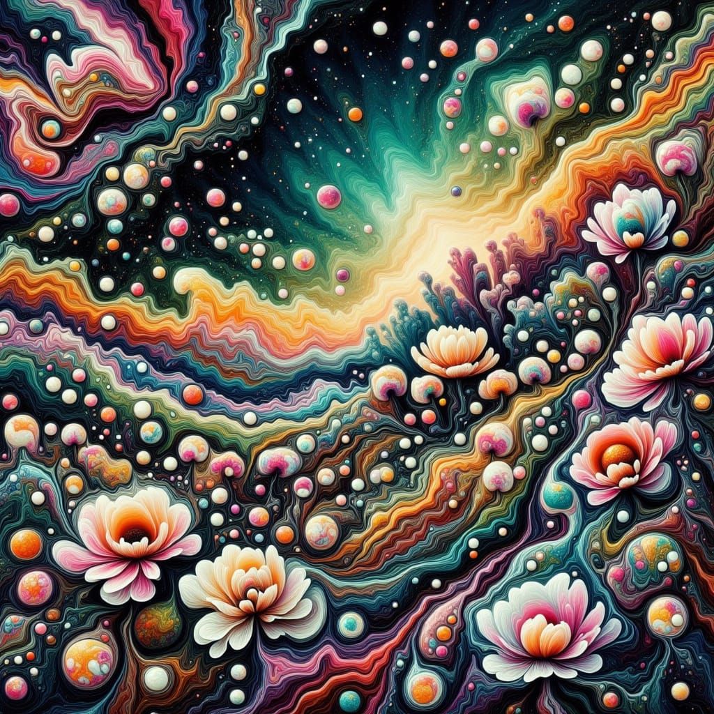 Abstract Garden in Whimsical Cosmic Style