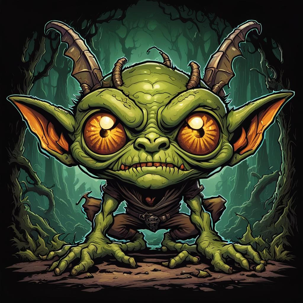 Creepy Bug-Eyed Goblin Cartoon Sticker