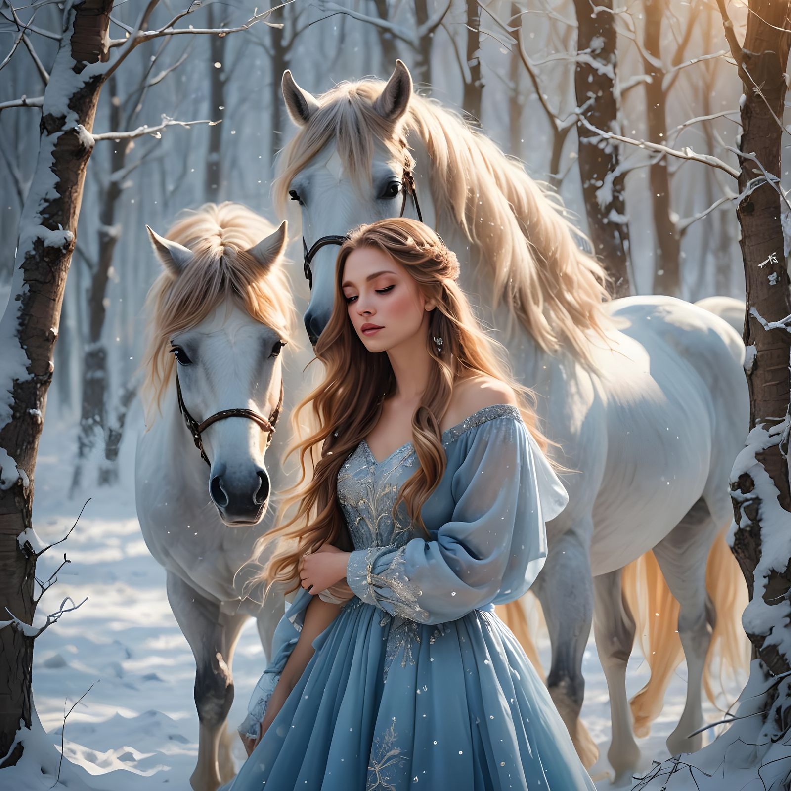 Goddess of Winter Wonderland in a Breathtaking Blue Shifon D...