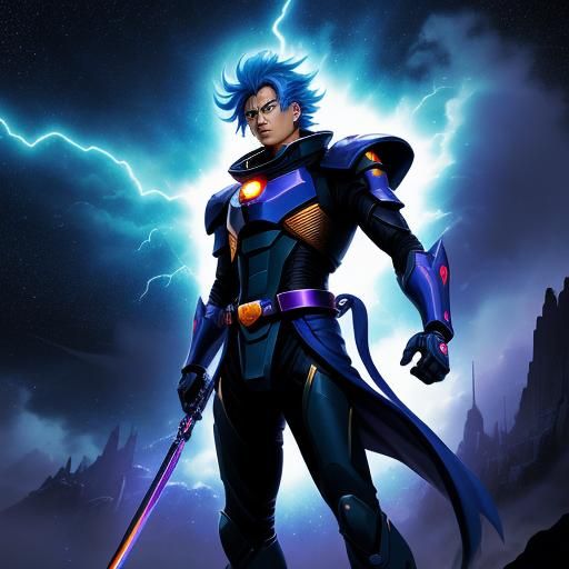 Cyberpunk Anime Prince in Epic Space Hero Pose